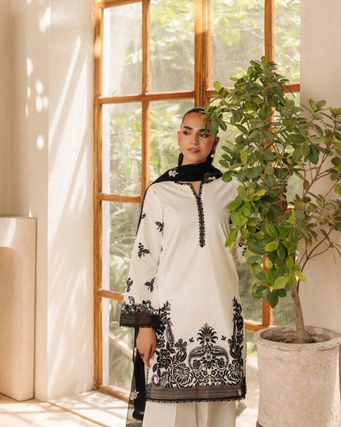Discover the perfect blend of classic Pakistani craftsmanship and contemporary flair with our stunning 3-piece Premium Cotton ensemble - Image 2